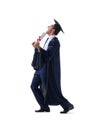The student excited at his graduation isolated on white Royalty Free Stock Photo