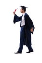 The student excited at his graduation isolated on white Royalty Free Stock Photo