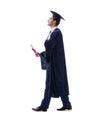 The student excited at his graduation isolated on white Royalty Free Stock Photo