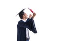 Student excited at his graduation isolated on white Royalty Free Stock Photo