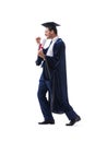 The student excited at his graduation isolated on white Royalty Free Stock Photo