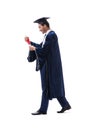 The student excited at his graduation isolated on white Royalty Free Stock Photo