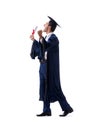 The student excited at his graduation isolated on white