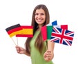 Student Female with International Flags Royalty Free Stock Photo