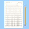 The student filling out answers to exam test answer sheet with a pencil. School and Education. Test score sheet with Royalty Free Stock Photo