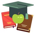 Student flat icon. Books and graduation hat symbol