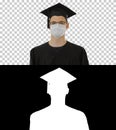 Student in gaduation gown and face mask stumbling, Alpha Channel Royalty Free Stock Photo