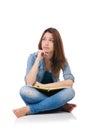 Student girl with books isolated on white Royalty Free Stock Photo