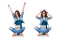 Student girl with books on white