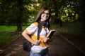 Student Girl on Campus Park Path Royalty Free Stock Photo