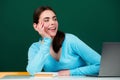 Student girl in classroom. Knowledge in College. Schoolgirl in high school. College student learning in college Royalty Free Stock Photo