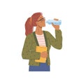 Student girl drinking bottled water, hydration