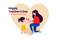 Student girl giving flower to her teacher vector flat illustration for happy teacher`s day background poster concept graphic Royalty Free Stock Photo