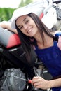 Student girl in motorbike mechanics