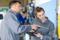 student girl in motorbike mechanics Royalty Free Stock Photo