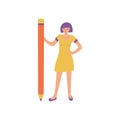 Student girl with pencil. Vector flat illustration