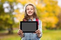 Student girl with school bag and tablet computer Royalty Free Stock Photo