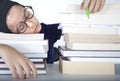 Student girl is sleepingon the boks Royalty Free Stock Photo