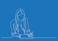 Student girl writing - continuous line drawing Royalty Free Stock Photo