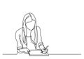 Student girl writing - continuous line drawing Royalty Free Stock Photo