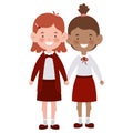 Student girls standing smiling on white background Royalty Free Stock Photo