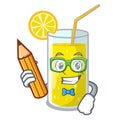 Student glass fresh lemon juice on mascot Royalty Free Stock Photo