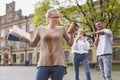 Student in glasses feeling awful after spilling her drink