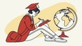 Student with Globe, Global Learning & Education, vector design Generative AI Royalty Free Stock Photo