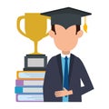 Student graduated with trophy and books