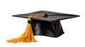 Student graduation cap hat with gold tassle isolated on white or transparent background cutout. Royalty Free Stock Photo