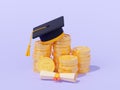 Student graduation cap, money and diploma scroll Royalty Free Stock Photo