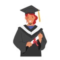 Student Graduation Concept. Happy And Excited Girl Character Graduates, Proud Of Her Achievements, Vector Illustration Royalty Free Stock Photo