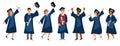 Student graduation set vector illustration. Adult education, male and female graduates concept. happy students at Royalty Free Stock Photo