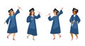 Student graduation set vector illustration. University female and male students graduate people isolated on white