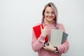 Student. Happy student got her textbooks. Royalty Free Stock Photo