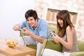 Student - happy teenagers playing video game Royalty Free Stock Photo
