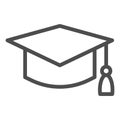 Student hat line icon. Graduation black square cup. Education vector design concept, outline style pictogram on white