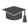 Student hat solid icon. Graduation black square cup. Education vector design concept, glyph style pictogram on white Royalty Free Stock Photo