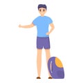 Student hitchhiking icon, cartoon style