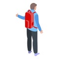 Student hitchhiking icon, isometric style