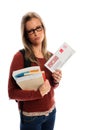 Student Holding Past Due Envelope Royalty Free Stock Photo