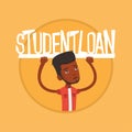 Student holding sign of student loan.