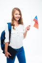 Student holding USA flag