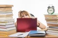 Student horrified looks from behind laptop