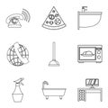 Student hostel icons set, outline style