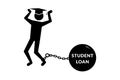 Student icon drowning chained with student loan debt