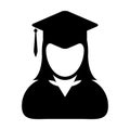 Student Icon Vector Female Person Profile Graduation Avatar with Mortar Board
