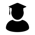 Student Icon Vector Male Graduation Profile Avatar with Mortar Board