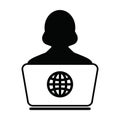 Student icon vector person with laptop computer for online education female user person profile avatar globe symbol Royalty Free Stock Photo