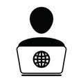 Student icon vector person with laptop computer for online education male user person profile avatar globe symbol Royalty Free Stock Photo